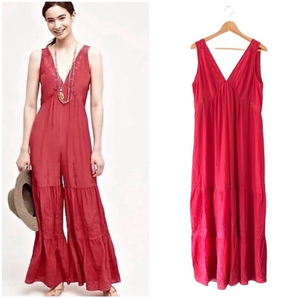 Anthropologie Embroidered Silk Jumpsuit by Elevenses NWT Size Small - Picture 5 of 16